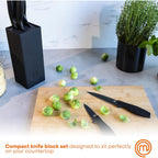 Masterchef Knife Set With Block, 6 Kitchen Knives And A Universal Knife Holder, Extra Sharp Stainless Steel Blades For Precise Cutting With Non Stick Coating & Soft Touch Easy Grip Handles, Black