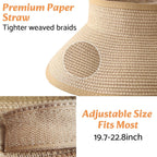 NPQQUAN Sun Visor Hats for Women Wide Brim Ponytail Straw Beach Hat Packable Foldable UPF 50+ Floppy Travel Hats