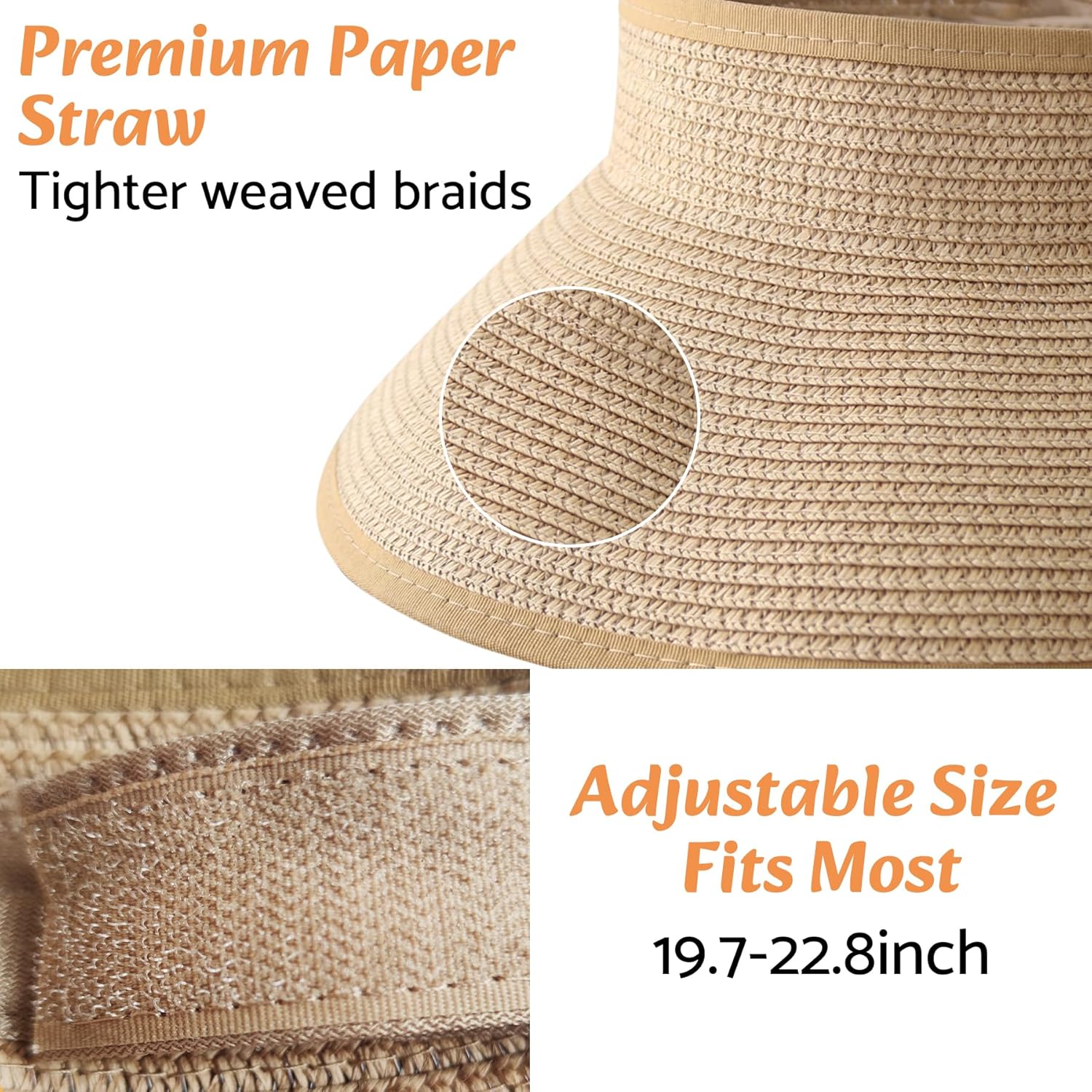 NPQQUAN Sun Visor Hats for Women Wide Brim Ponytail Straw Beach Hat Packable Foldable UPF 50+ Floppy Travel Hats