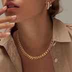 Moodear Gold Necklace for Women Dainty Chunky 14K Gold Plated/Sliver Plated Chain Necklace Cuban Link Paperclip Chain Choker Toggle Clasp Layered Necklace for Women Trendy Fashion Gift