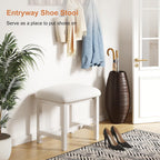 White Vanity Stool, Small Vanity Chair, Cute Makeup Bench Seat With Leather Cushioned, Desk Stools For Bedroom, Bathroom, Entryway, Living Room, Office