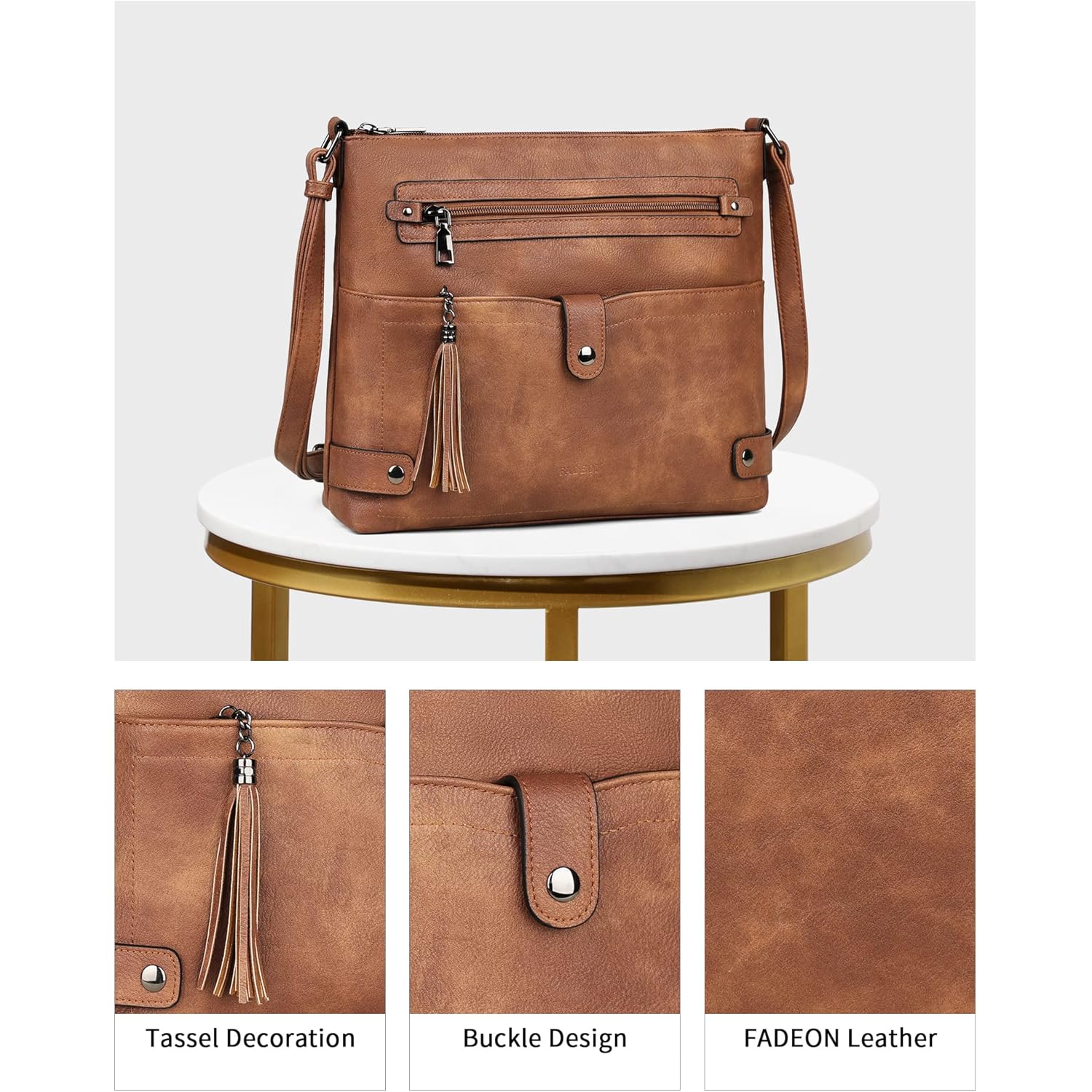FADEON Large Crossbody Purses for Women Crossbody Bag, Designer Leather Cross Body Purses Multi Pocket Shoulder Bag