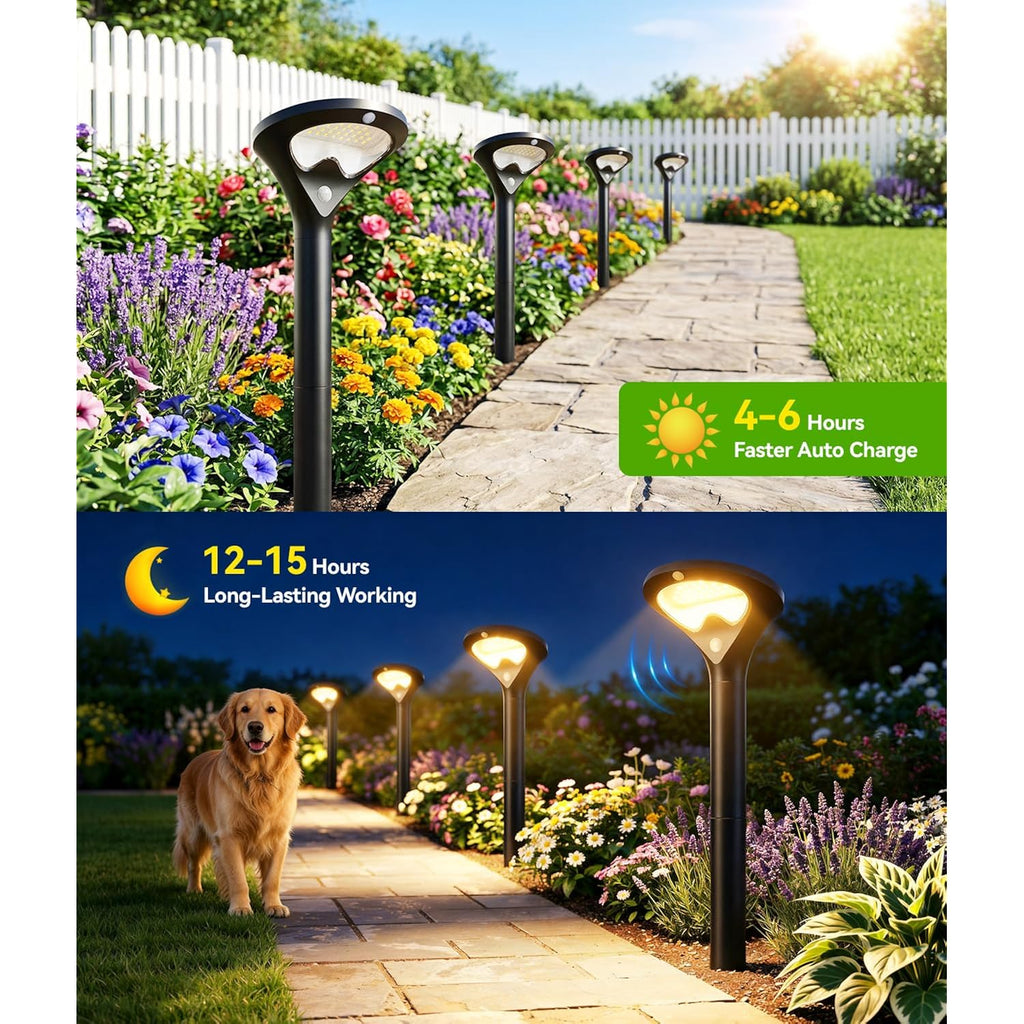 Solar Pathway Lights Outdoor With Motion Sensor, 6 Pack 400Lm Bright Security Solar Lights, 3 Modes Adjustable With Large Glass Solar Panel, Waterproof Path Lights For Yard Patio Walkway