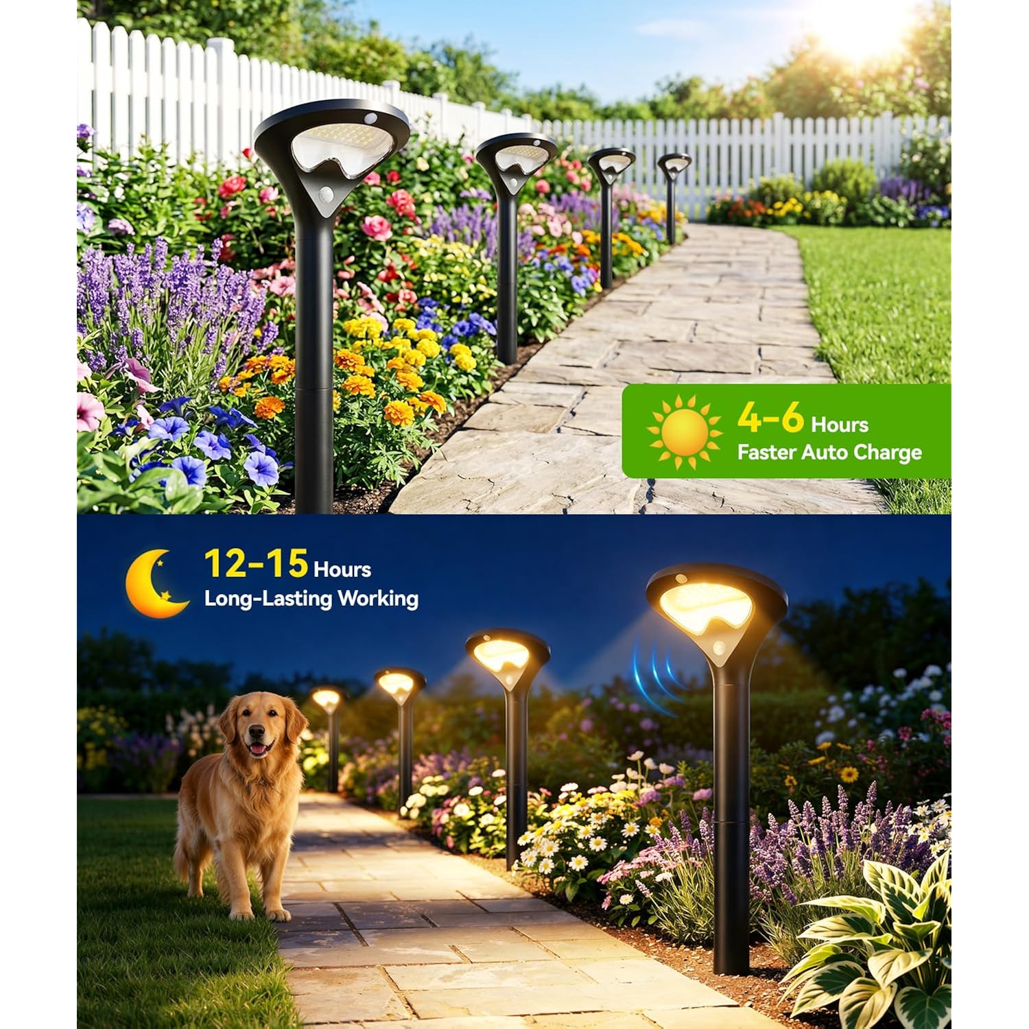 Solar Pathway Lights Outdoor With Motion Sensor, 6 Pack 400Lm Bright Security Solar Lights, 3 Modes Adjustable With Large Glass Solar Panel, Waterproof Path Lights For Yard Patio Walkway
