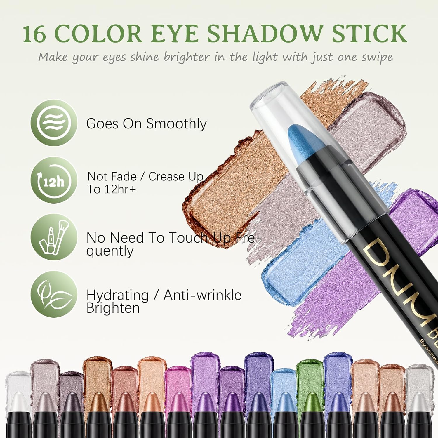 VolksRose 16 Colors Eyeshadow Shimmer Stick, Highlighter Eye Shadow Sticks Set, Colorful Eyeshadow Pencil Crayon Creamy, Waterproof Pearly Sparkle Glitter Cream Stick Pen EyeLiner Makeup for Women