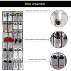 Over The Door Shoe Organizer, Hanging Shoe Organizer With 24 Mesh Large Pockets Door Shoe Rack Organizer For Men Women Kids Hanging Shoe Storage Bag.(White