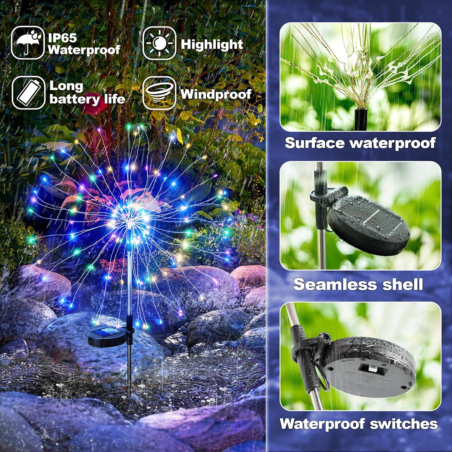 Solar Garden Lights Outdoor: Bendable Copper Wire With 120 Led Firework Beads - Colorful Waterproof Diy Fairy Decoration For Yard Pathway Patio - Gifts For Women Mom Homeowners