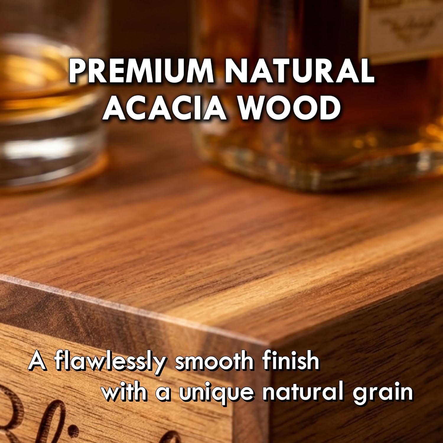 Premium Real Acacia Wood 3-Tier Liquor Bottle Display Shelf | No Assembly, Water Resistant, Extra Deep Steps, Bar Stand For Whiskey, Wine