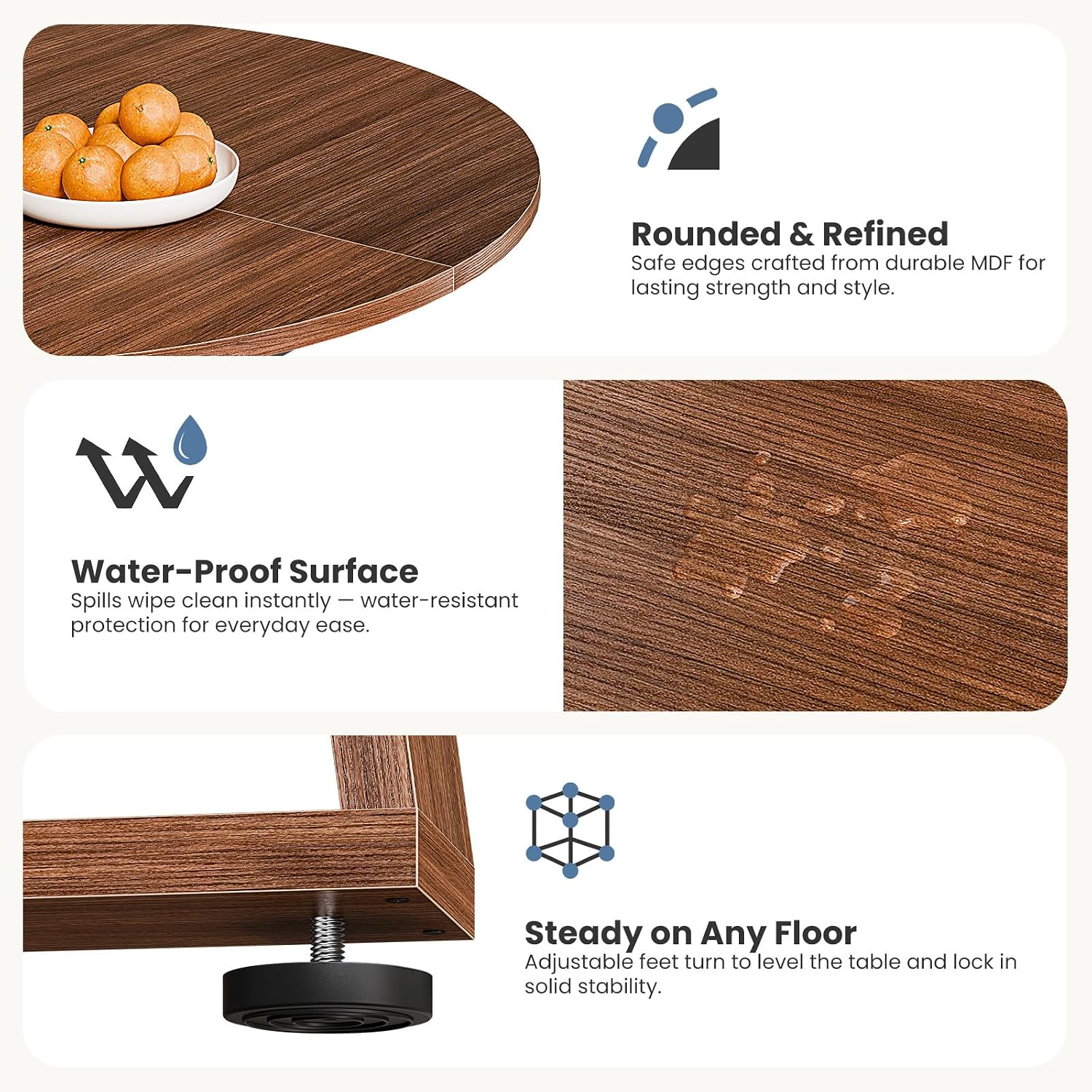 Dumos Extendable Round Dining Table For 4-8, Kitchen Table Storage Shelf | Extendable Oval Wood Pedestal Base, Space Saving Modern Style For 4-8, Brown