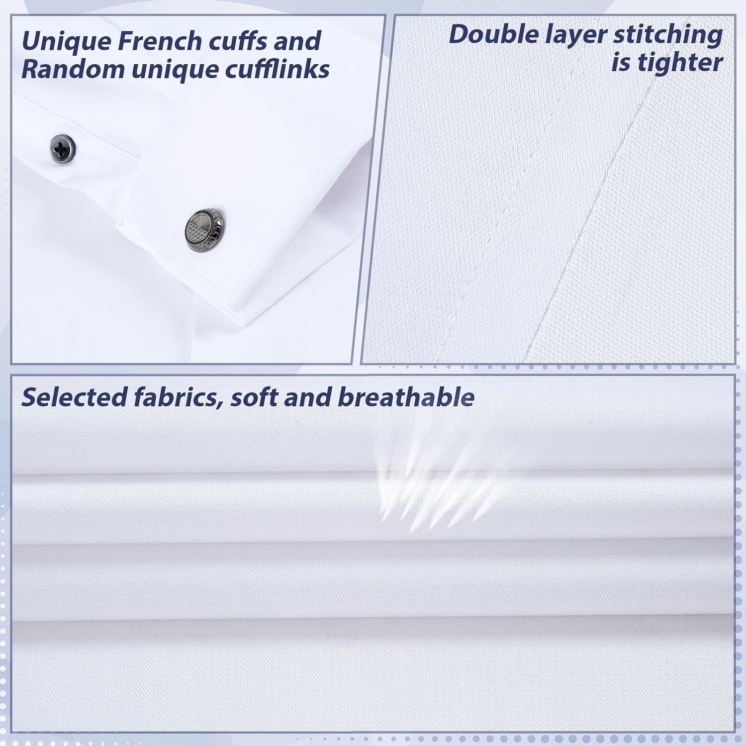 Gollnwe Men'S Dress Shirt French Cuff Shirt For Men Slim Fit Stretch Spread Collar With Metal Cufflink