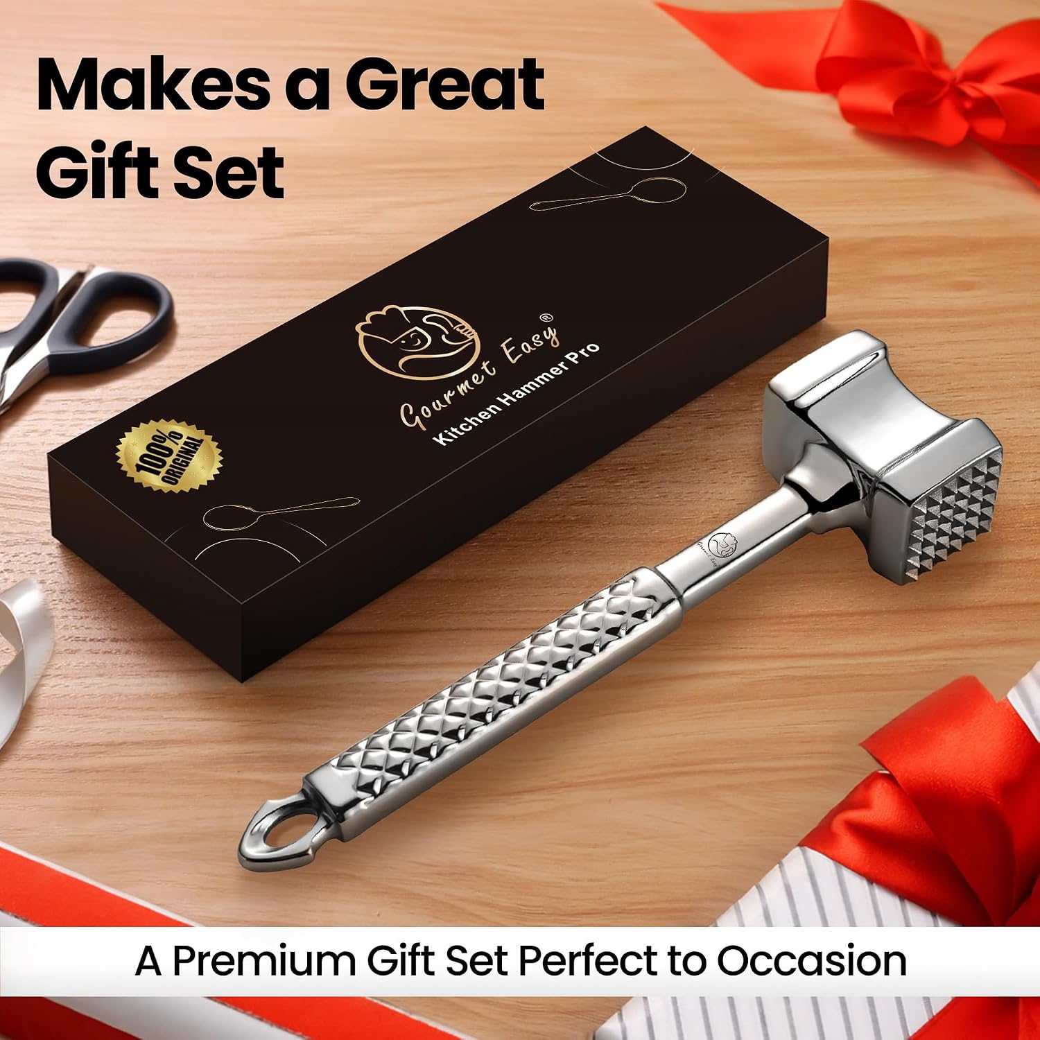 Gourmet Easy Classic Meat Tenderizer Tool, Non-Slip Grip Lifetime Replace | Dual-Sided Heavy-Duty Design For Effortless Tenderizing Of Steak, Poultry And Chicken, Dishwasher Safe, Lifetime Replacement