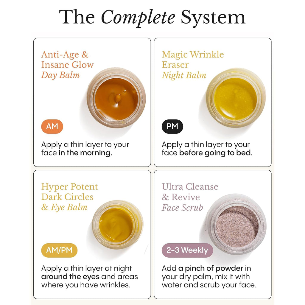 Frøya Organics The Complete System For Mature Women’S Skin | 4-Piece Set With Face Scrub, Day And Night Balm & Eye Balm | With Rosehip, Calendula & Sea Buckthorn | 60 Day Supply