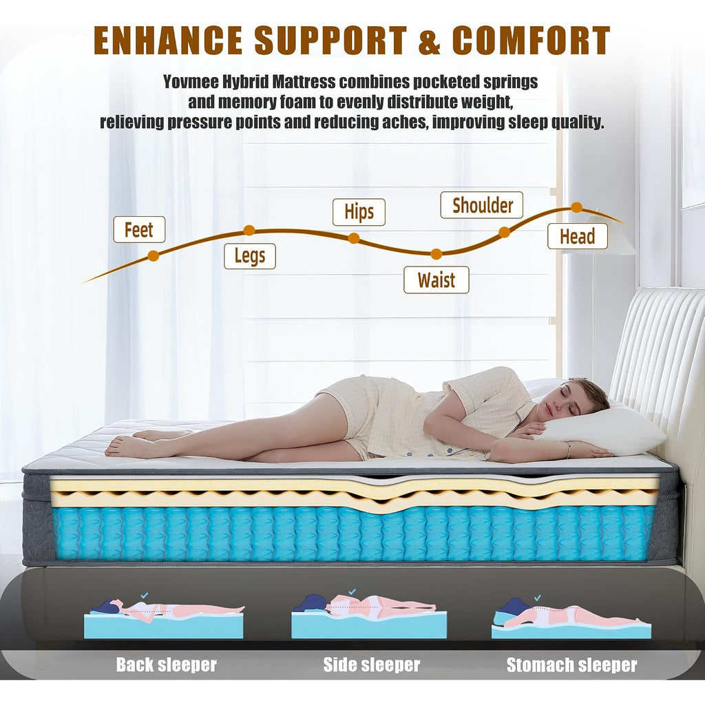Twin Size Mattress 10 Inch,Twin Mattress In A Box For Cool Sleep Gel Memory Foam Hybrid Bed Mattresses Individual Pocket Springs,Soft&Breathable Comfort Support,Medium Firm Feel,Motion Isolation