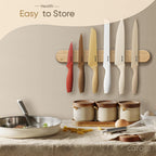 CAROTE Knife Set, 12 Pieces Kitchen Knife Set, 6 Stainless Steel Knives with Blade Guards & Nonstick Ceramic Coating, Rustproof, Color-Coded, Ergonomic Handles