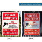 (2 Pack) Large No Trespassing Signs Private Property, Violators Will Be Prosecuted,14"X10".04" Aluminum Reflective Metal Sign,Weather Resistant, Waterproof, Durable Ink, Easy To Mount