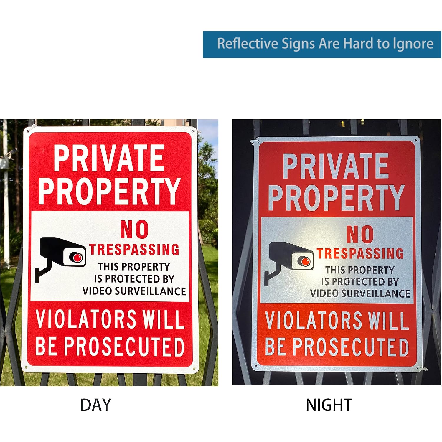 (2 Pack) Large No Trespassing Signs Private Property, Violators Will Be Prosecuted,14"X10".04" Aluminum Reflective Metal Sign,Weather Resistant, Waterproof, Durable Ink, Easy To Mount