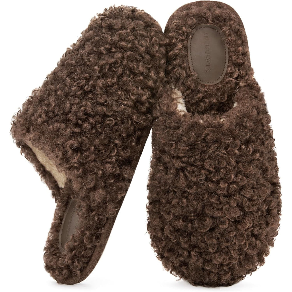 Snug Leaves Women'S Scuff Slippers Furry Cute Memory Foam House Shoes