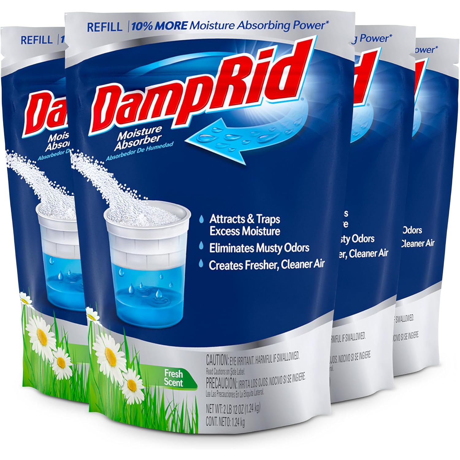 Damprid Refill Bag, 44 Oz, 4-Pack - Fresh Scent Moisture Absorbers For Rooms With Excess Humidity, Long-Lasting, Eliminates Musty Odors And Creates Fresher Air