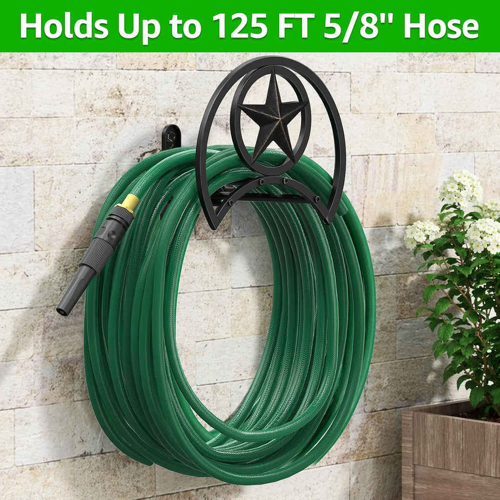 Garden Hose Holder, Holds 125 Ft 5/8-In Hose For Outdoor | Decorative Star Hose Butler Sturdy Water Hose Rack, Made Of Gauge Steel, Durable Wall Hose Hanger