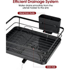 Sakugi Stainless Steel Dish Drying Rack for Kitchen Counter, Sink Organization and Storage Essentials with Silverware & Utensil Holder, Home and Apartment Decor, 12''W x 15.5''L, Black