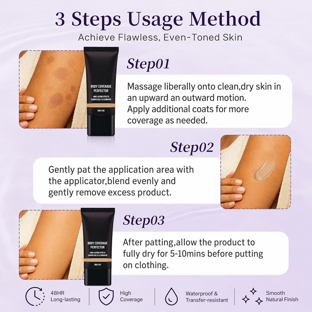 Body Coverage Perfector Waterproof Leg & Body Makeup Foundation (Natural) | Full Coverage Tattoo Cover Up Concealer, Long Lasting Sweatproof & Transfer Resistant Body Makeup For Legs, Face, 1Oz