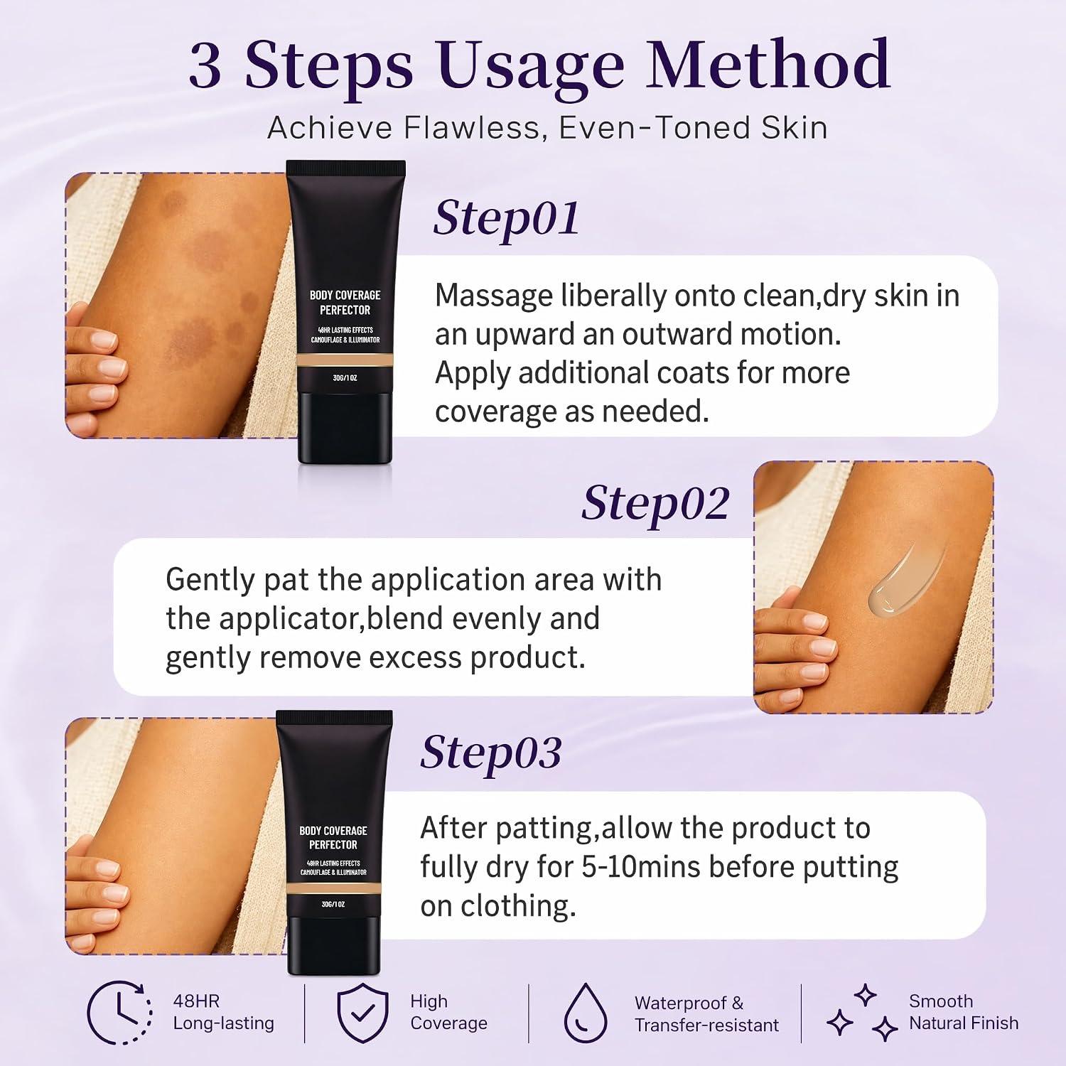 Body Coverage Perfector Waterproof Leg & Body Makeup Foundation (Natural) | Full Coverage Tattoo Cover Up Concealer, Long Lasting Sweatproof & Transfer Resistant Body Makeup For Legs, Face, 1Oz