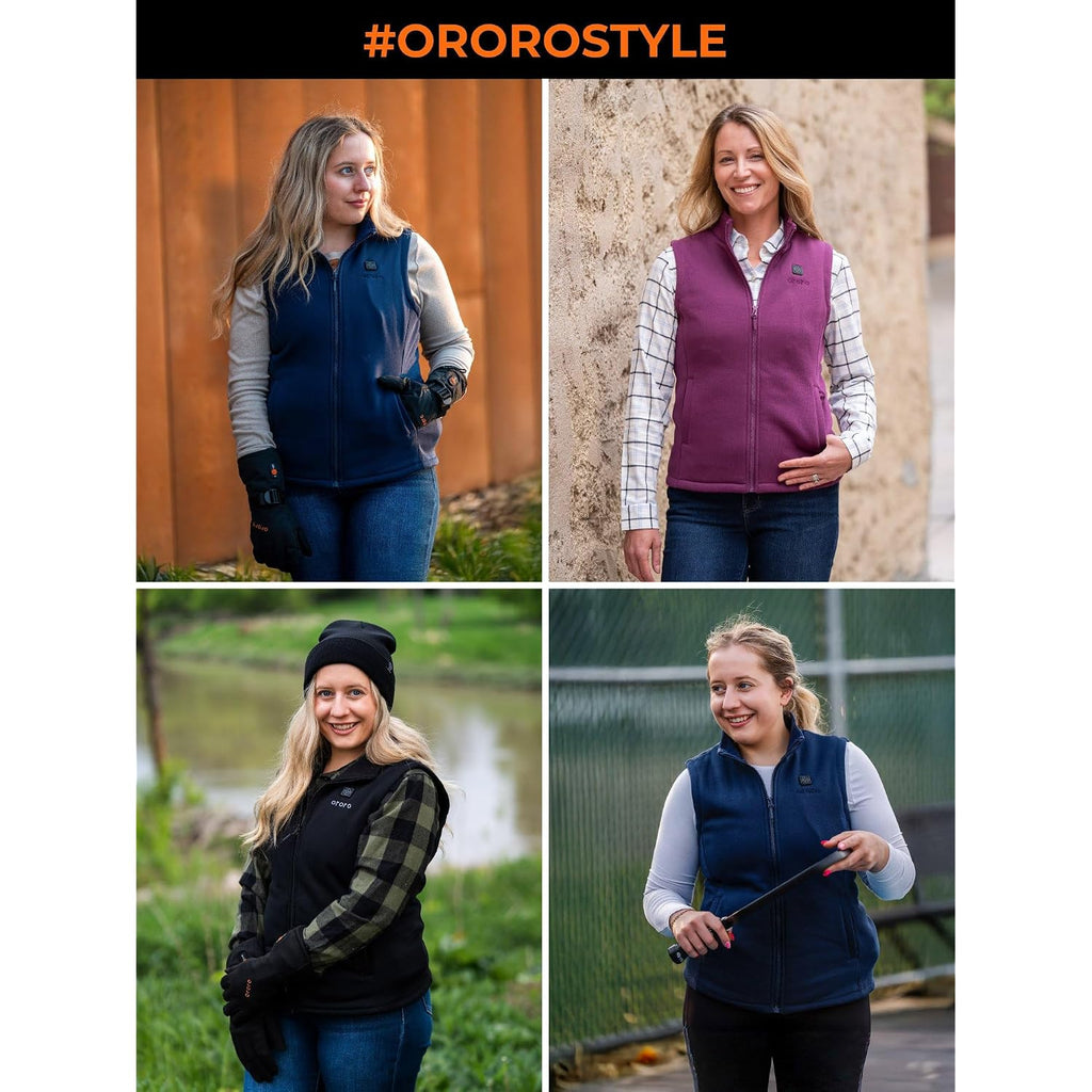 Ororo Women’S Heated Fleece Vest, Lightweight 4-Zone Heating Layer Vest | Soft Fleece Heated Vest, With Collar Heating, Battery Included, For Everyday Warmth And Daily Wear