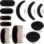 11 Pieces Hair Bump Sponge Volume Hair Bases Set Bump It Accessory For Volume Insert Styling Tools Up Combs Clips Sponge Bun Updo Accessories For Women Diy Hairstyles(Black, Brown)