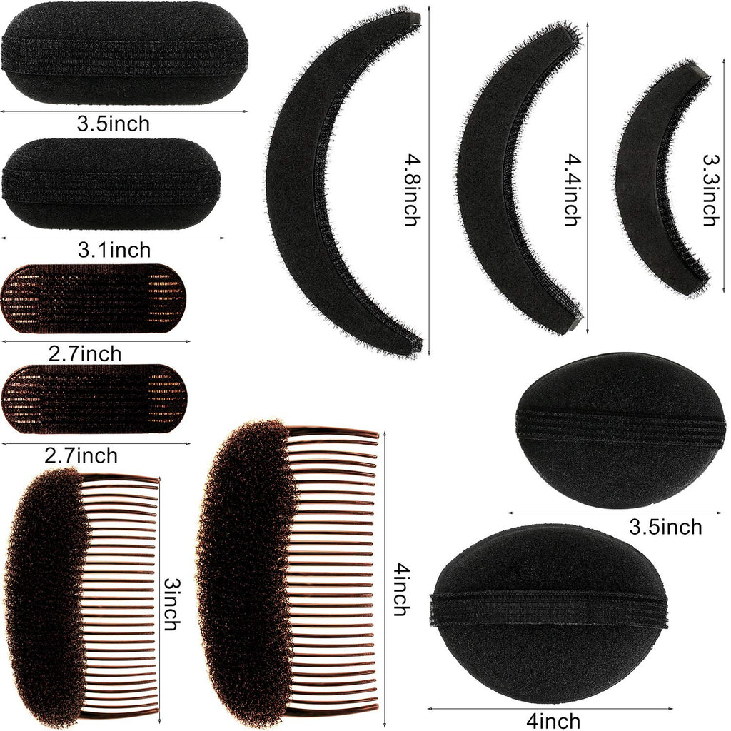 11 Pieces Hair Bump Sponge Volume Hair Bases Set Bump It Accessory For Volume Insert Styling Tools Up Combs Clips Sponge Bun Updo Accessories For Women Diy Hairstyles(Black, Brown)