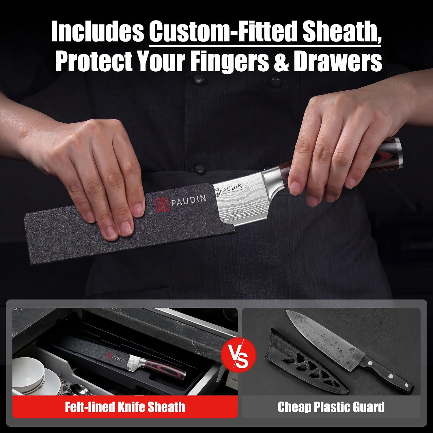 Paudin Chef Knife, 8 Inch High Carbon Stainless Steel Sharp Kitchen Knife With Ergonomic Handle, Gift Box For Family & Restaurant