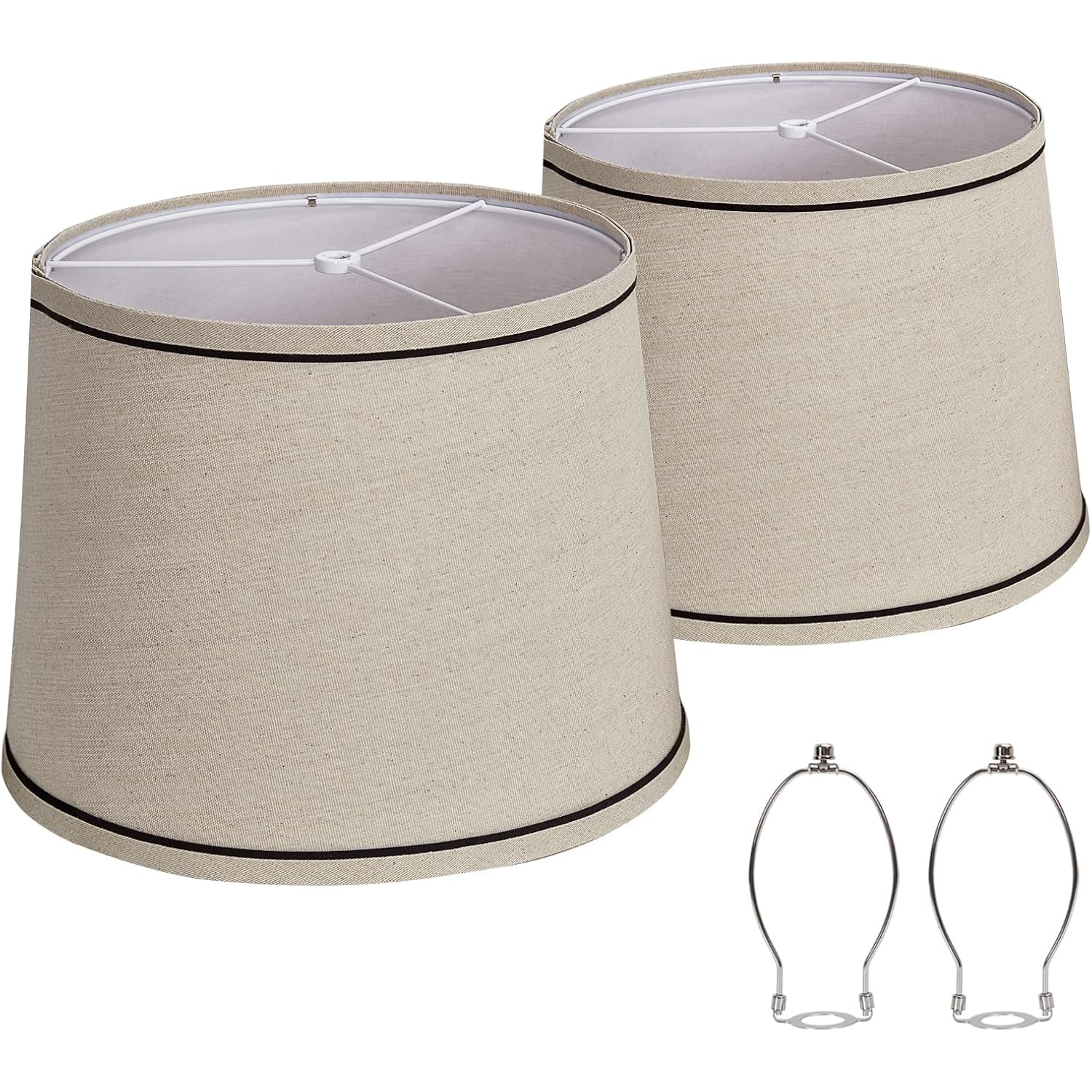Lampshades Medium Set Of 2 For Table/ Floor Lamps, High, Medium Fabric Drum Lampshades, 13" Top X 11" Bottom X 10" Lampshades, Harp Holder Included