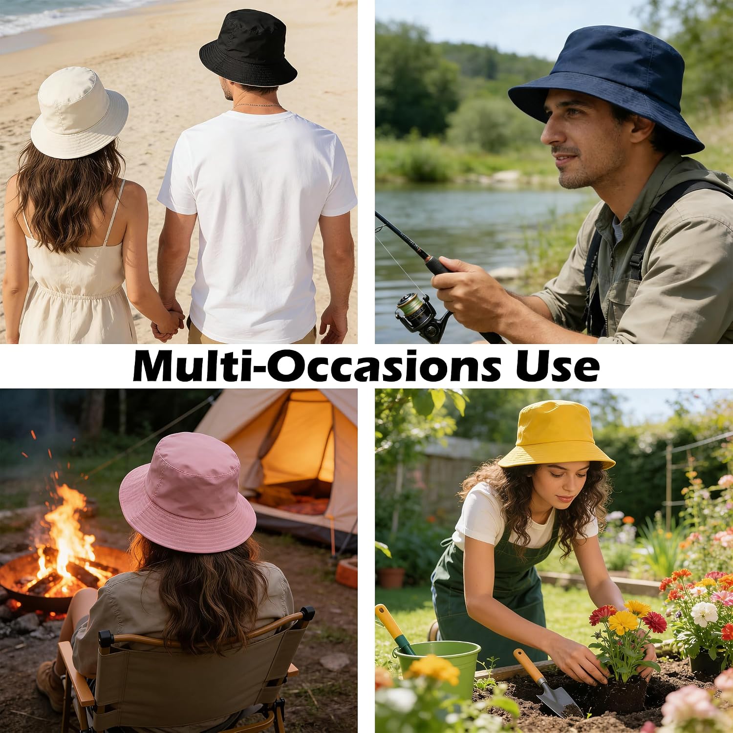 Bucket Hat for Men and Women 2-in-1 Reversible Sun Protection Fashion Flat Top Cap for Fishing Travel Beach Sports Yellow-black