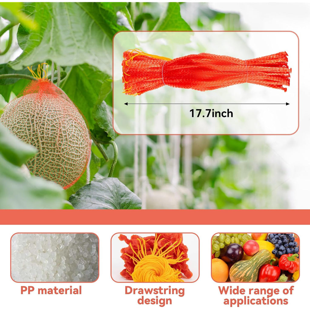 Maqihan 40 Pcs Watermelon Nets Heavy Duty - Melon Hammock For Garden | Cantaloupe Support Slings For Trellis Hanging, Reusable Mesh Bags For Fruits, Vegetables, Seafood & Nuts, Red 17.7 Inch