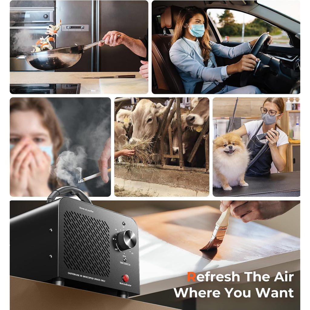 Ozone Generator 48,000Mg, Commercial Ozone Machine Odor Removal, High Capacity O3 Ionizer Air Purifier Deodorizer, Portable Mini For Car, Home, Smoke, Pets, Industrial, For 4000 Square Feet -Black