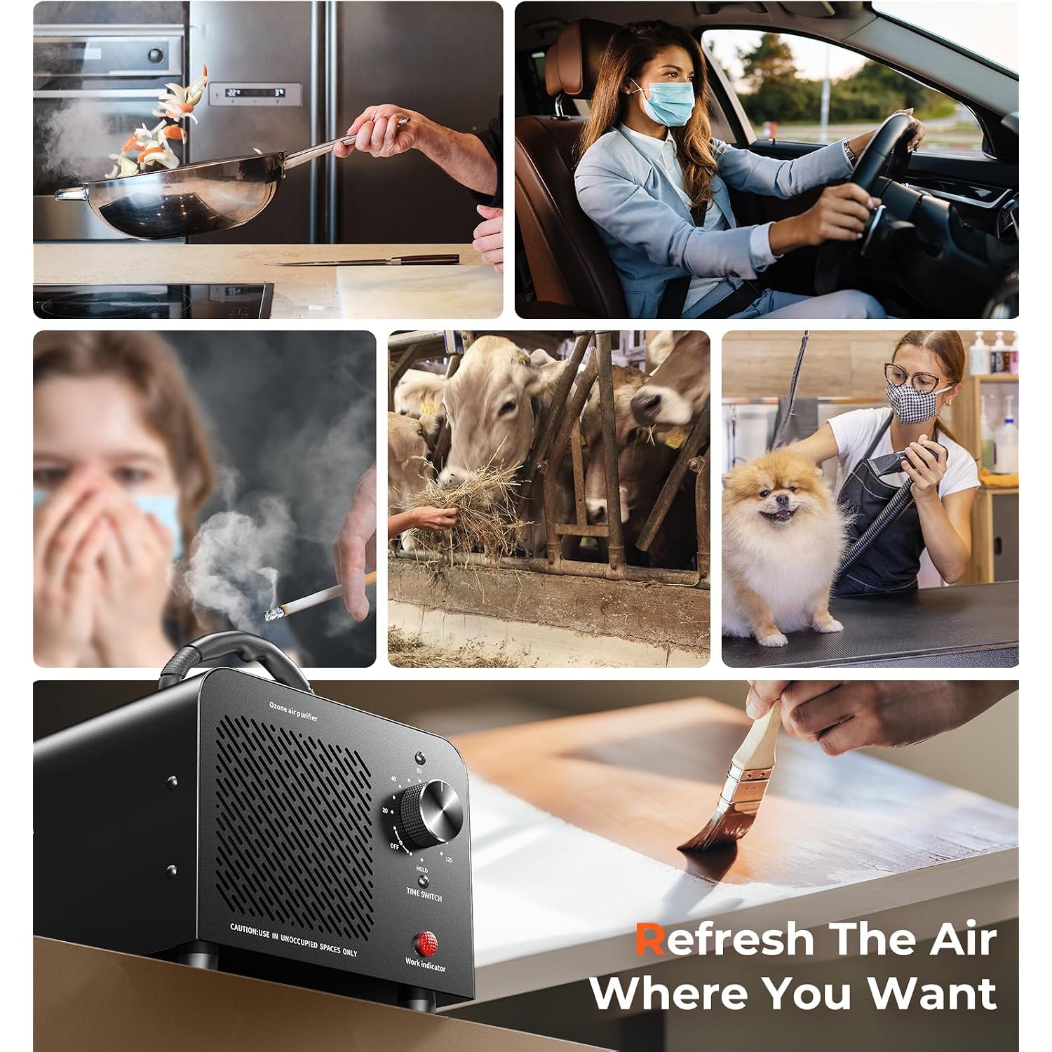 Ozone Generator 48,000Mg, Commercial Ozone Machine Odor Removal, High Capacity O3 Ionizer Air Purifier Deodorizer, Portable Mini For Car, Home, Smoke, Pets, Industrial, For 4000 Square Feet -Black