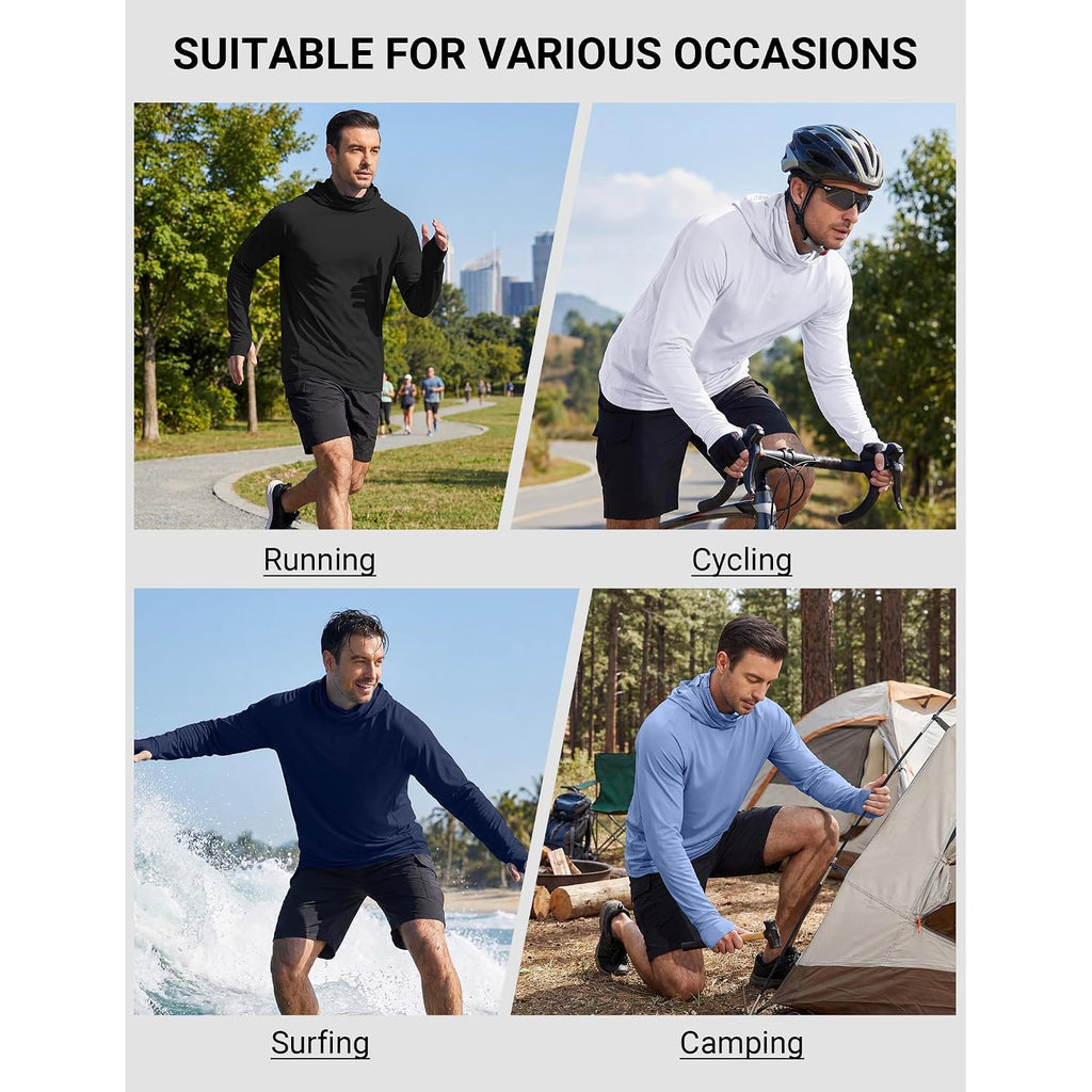 Coofandy Mens Upf 50+ Sun Protection Hoodie With Mask Lightweight Long Sleeve Spf Fishing Shirts Uv Hiking Running Rash Guard