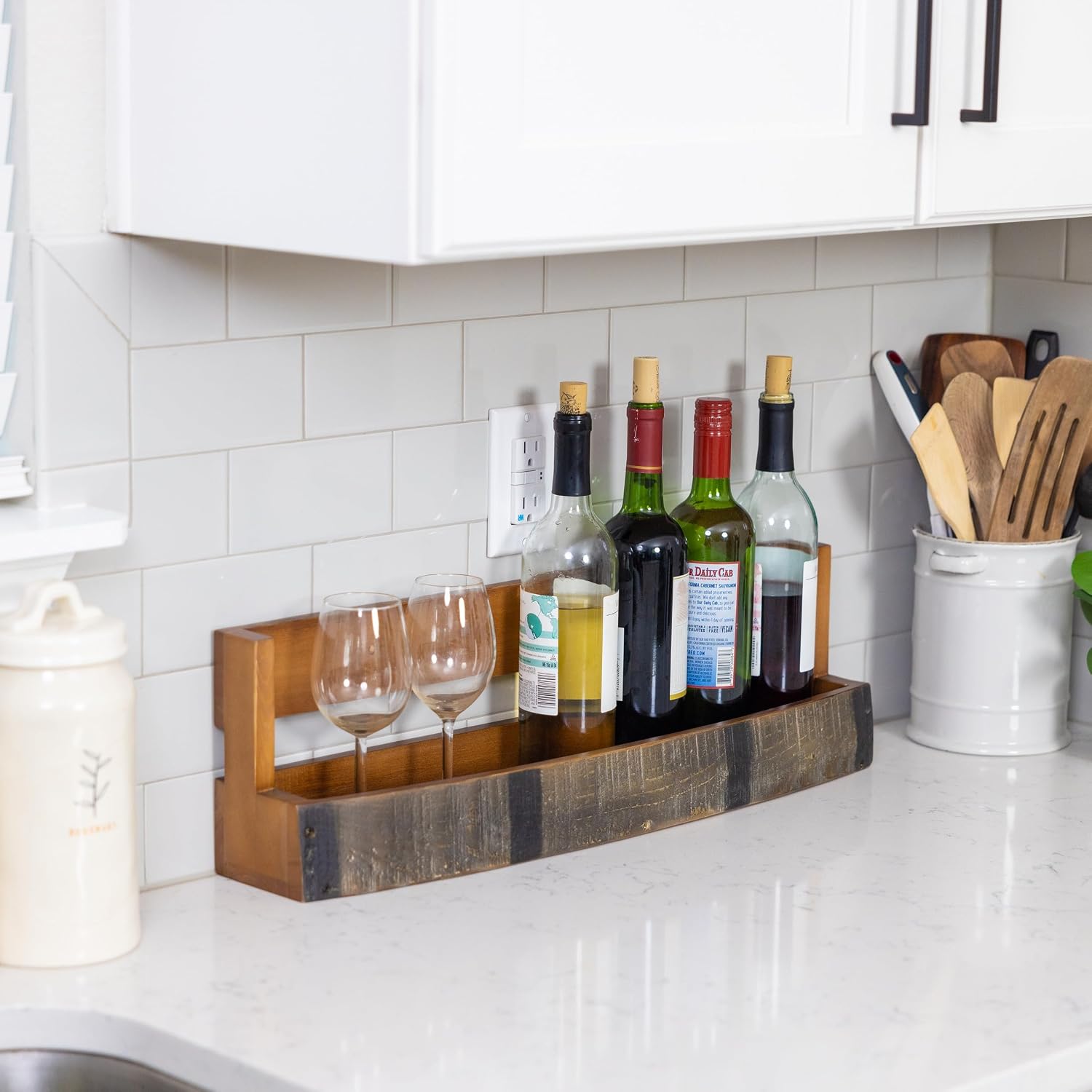 Liquor Bottle Display Shelf – Wall Bar Shelf For Whiskey, Wine & Bourbon | Rustic Wall-Mounted Wooden Whiskey Barrel Shelves, Countertop Rack, Stylish Space-Saving Small Liquor Cabinet For Enthusiasts