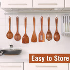 Mooues 9 Piece Natural Teak Wooden Kitchen Utensil Set With Spoon Rest - Comfort Grip Cooking Spoons And Utensils Holder