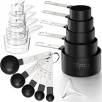 16Pcs Measuring Cups And Spoons Set, Measuring Spoon Set With Metric And Us Measurements, Fits For Measuring Dry And Liquid - Black