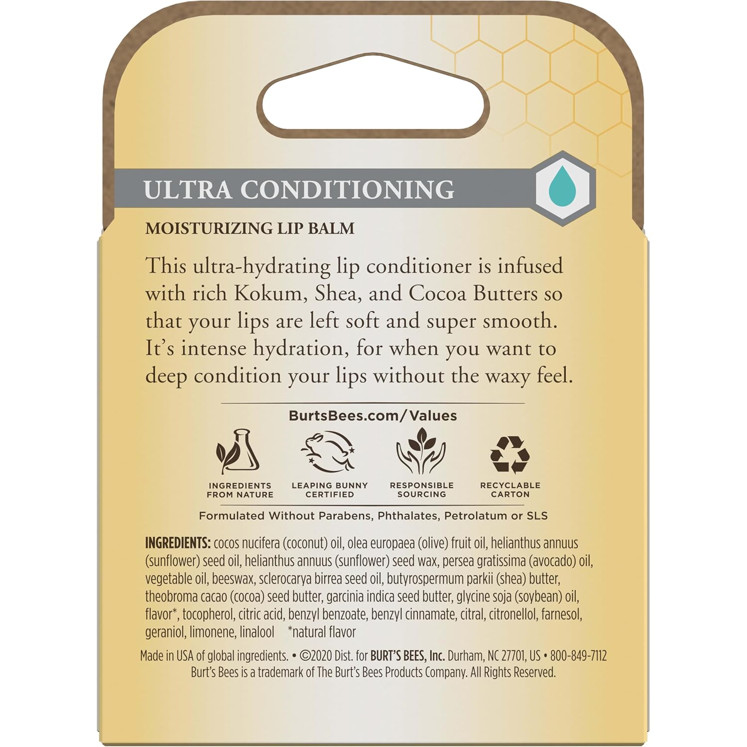Burt'S Bees Lip Balm, Moisturizing Lip Care, 100 Percent Natural Origin, Ultra Conditioning With Shea, Cocoa And Kokum Butter, 0.15 Oz., Four Tubes