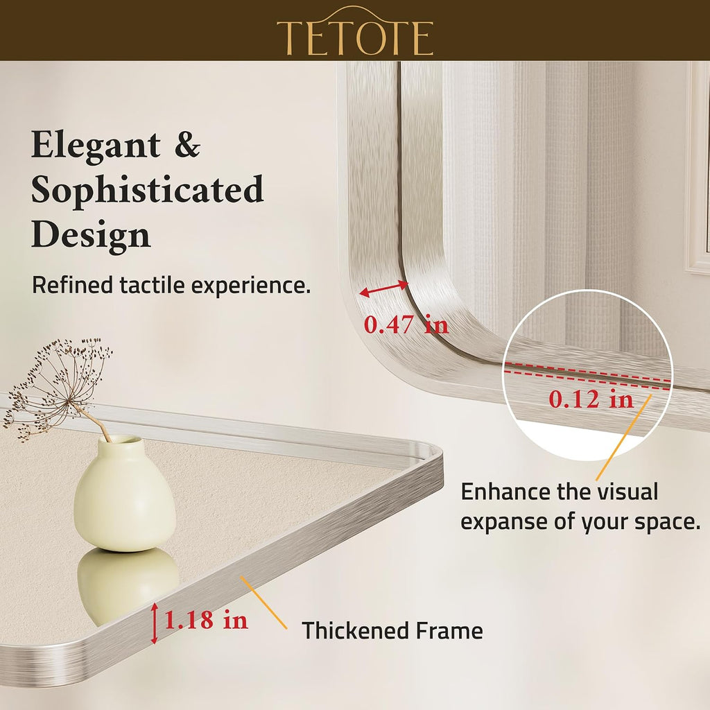 Brushed Nickel Bathroom Mirror 42 X 36 Inch For Vanity Metal Framed Mirror Modern Farmhouse For Living Room Entryway(Horizontal/Vertical)