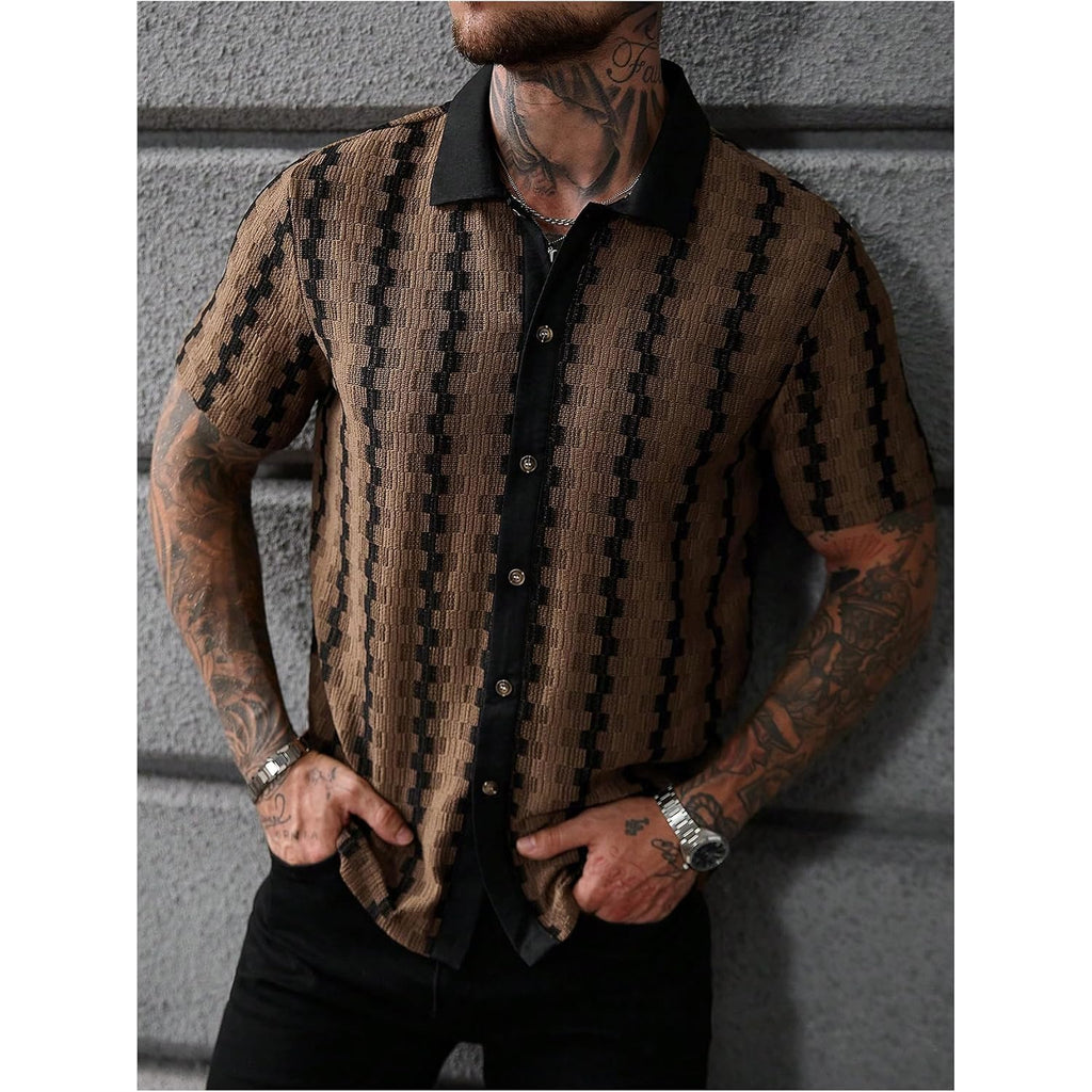Soly Hux Men'S Summer Striped Shirts Casual Button Down Textured Short Sleeve Collared Vintage Beach Shirts