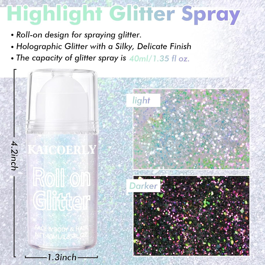 Roll-On Holographic Body Glitter Gel For Women, Sparkle Chunky Glitter Makeup For Christmas New Year Festival Halloween Party Rave, Face Glitter Makeup For Face Body Hair Lips (Pastel)