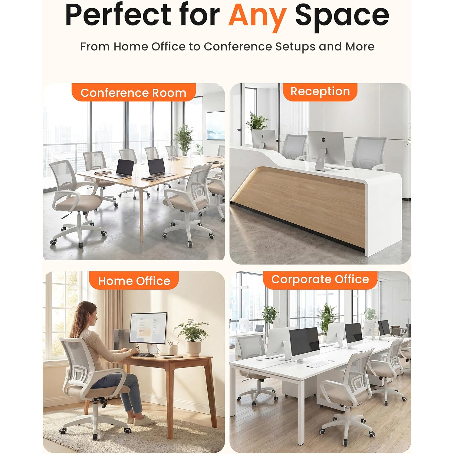 Neo Chair Office Desk Computer Chair Ergonomic Mesh Gaming Cushion Seat With Comfy Lumbar Mid Back Support Adjustable Height Swivel Rolling Wheels For Home Task (Beige)