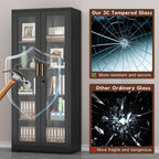Lockable Display Cabinet With Glass Doors, Curio Cabinets With 4 Adjustable Shelves, Liquor Bookcase Bookshelf With Doors, Metal Storage Cabinet For Living Room Pantry, Black
