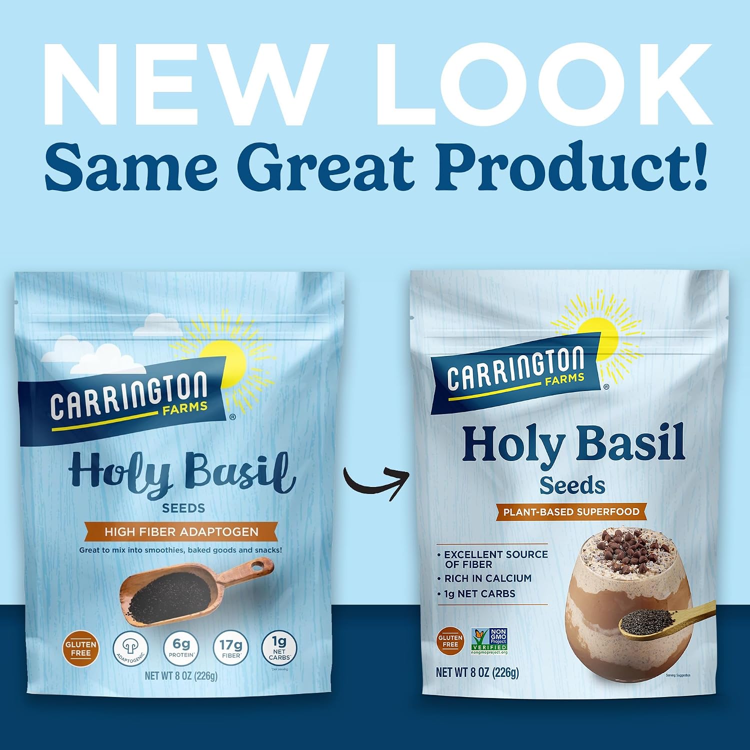 Carrington Farms Holy Basil Seeds Gluten Free, Paleo, Keto, High Fiber Seeds Plant-Based, Calcium-Packed, Daily Nutrition Boost, 8 Ounce