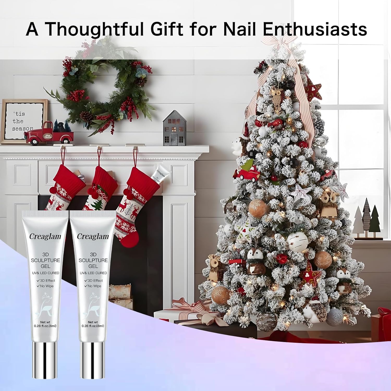 Creaglam 3D Nail Gel Art: 2pcs 16ML Sculpting Gel Nail Glue for Carving Patterns Decoration - Chrome Nail Powder and DIY Nail Charms - 4 in 1 Clear No Wipe Gel Nail Polish Rhinestone Nail Art Glue