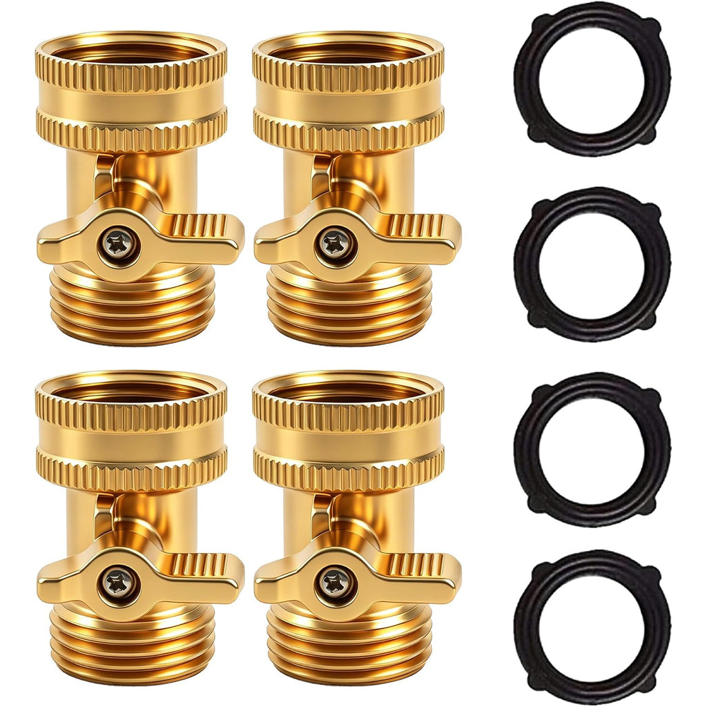 Brass Garden Hose Shut Off Valve, 4 Pack Heavy Duty 3/4 Inch Solid Brass Garden Hose Shut Off Valve With 4 Extra Rubber Washers