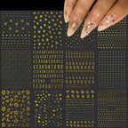 12 Sheets Gold Star Nail Art Stickers 3D Self Adhesive Flower Heart Letter Number Nail Decals Gold Metal Star Nail Art Supplies Manicure Decorations for Women Acrylic Nails DIY Accessories