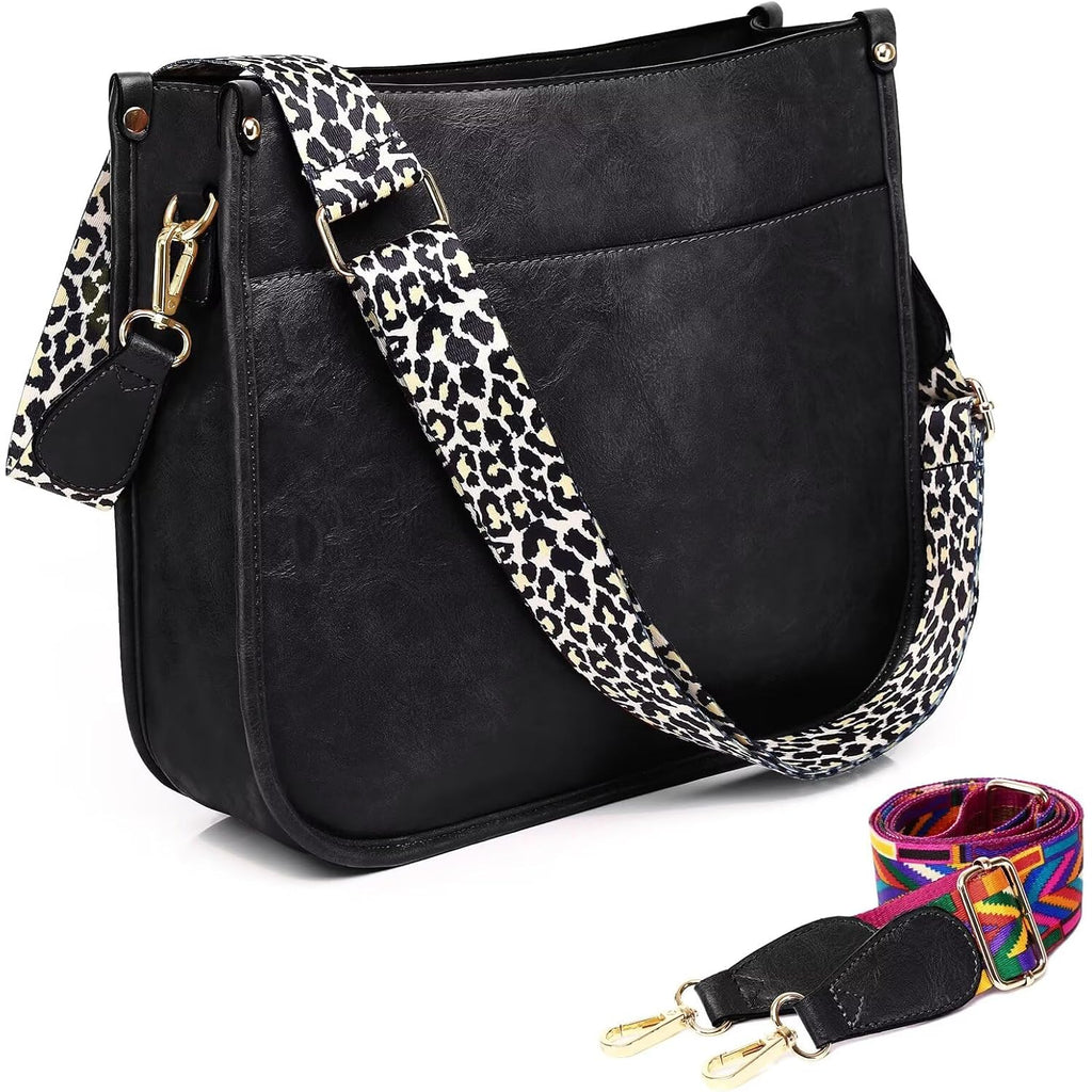 Vegan Leather Crossbody Bags For Women, Crossbody Purse With Guitar Strap Zipped Pockets Handbag Shoulder Bag